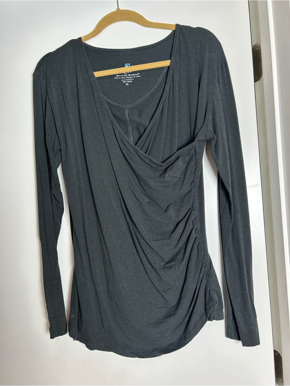 Kuhl Black Draped Long-Sleeve Wrap Top with Side Ruching
